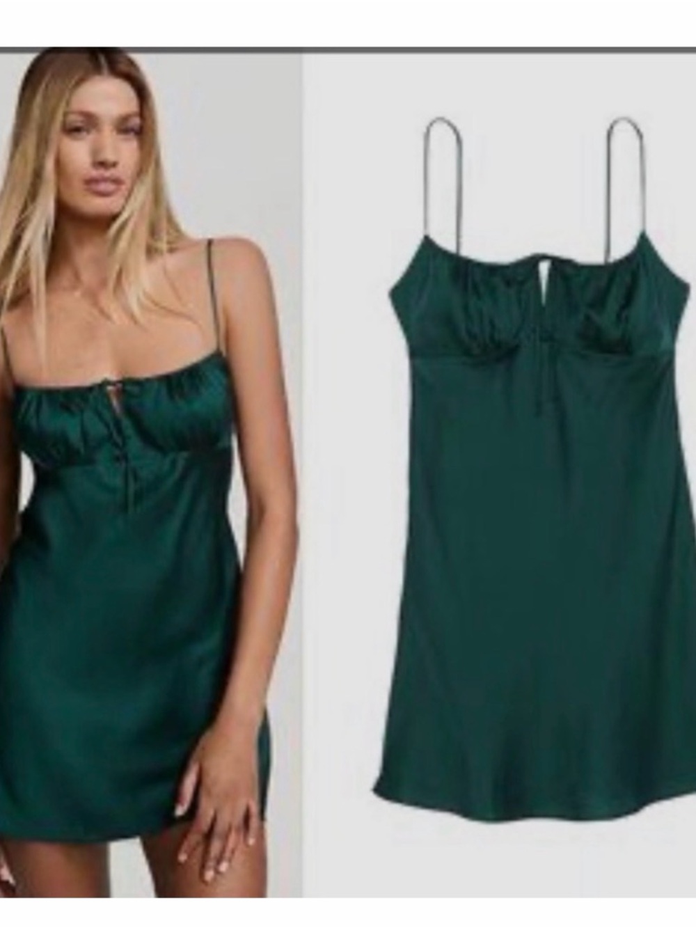 PINK Victoria's Secret Dark Green Satin Slip Dress